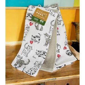 NWT Casaba Valentine Love Black White Cat Kitten Cats Kitchen 3 Piece Towel Set